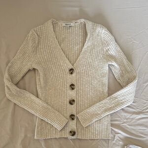 Madewell Ribbed Button-Up Cardigan in Cream